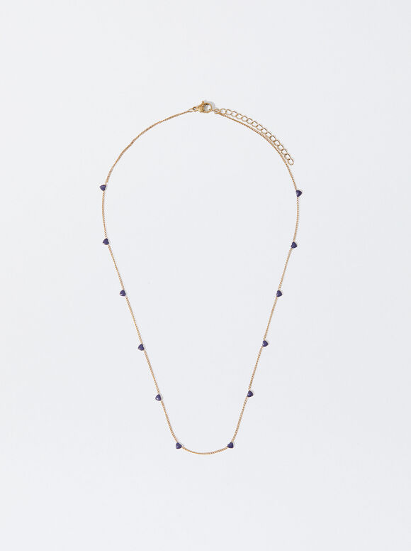 Stainless Steel Golden Necklace, Blue, hi-res