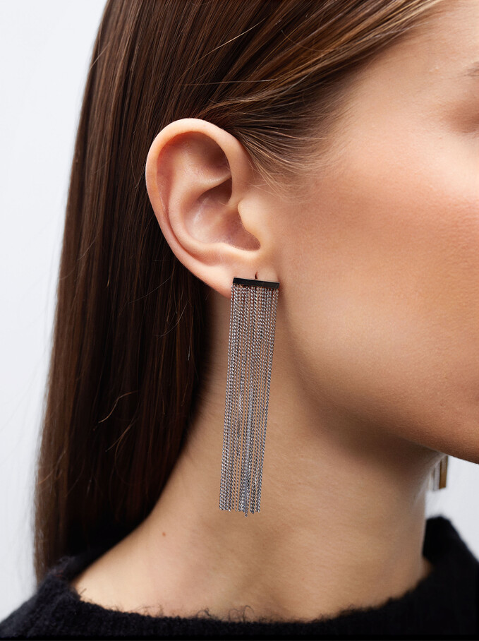 Silver Stainless Steel Earrings, Silver, hi-res