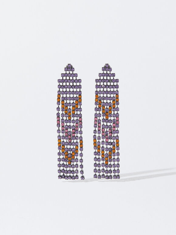 Long Earrings With Crystals, Multicolor, hi-res