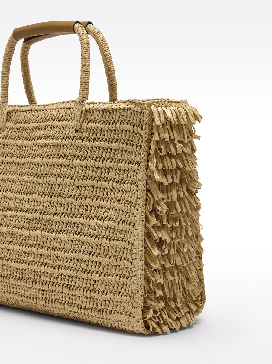 Straw effect shopper bag with fringes