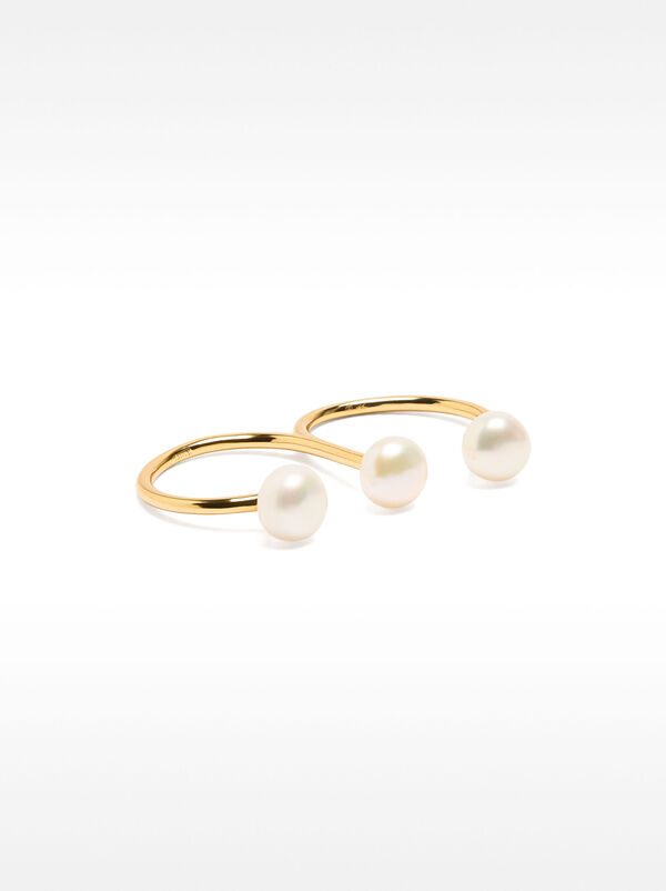 Double ring with freshwater pearls - 925 sterling silver