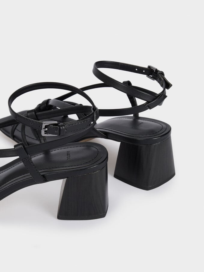 Mid-Heel Sandals With Straps, Black, hi-res