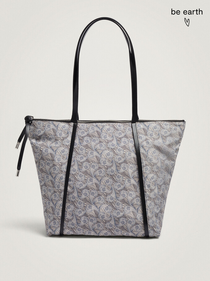 Nylon Shopper Bag Made From Recycled Materials, Grey, hi-res