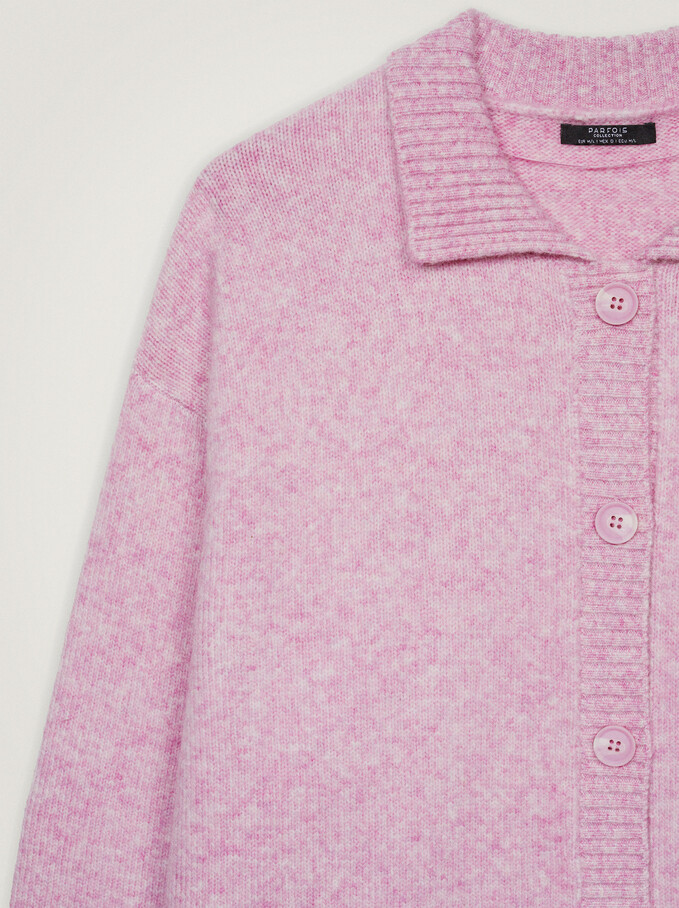 Knitted Cardigan With Buttons, Pink, hi-res