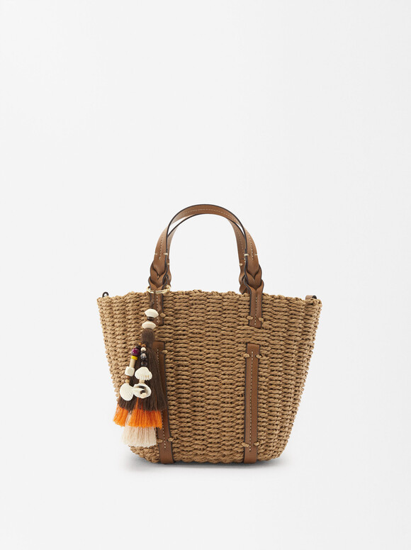 Straw Effect Shopper With Pendant Bag S, NC, hi-res