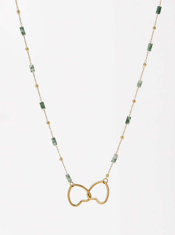 Thin Heart Necklace - Stainless Steel, Green, hi-res