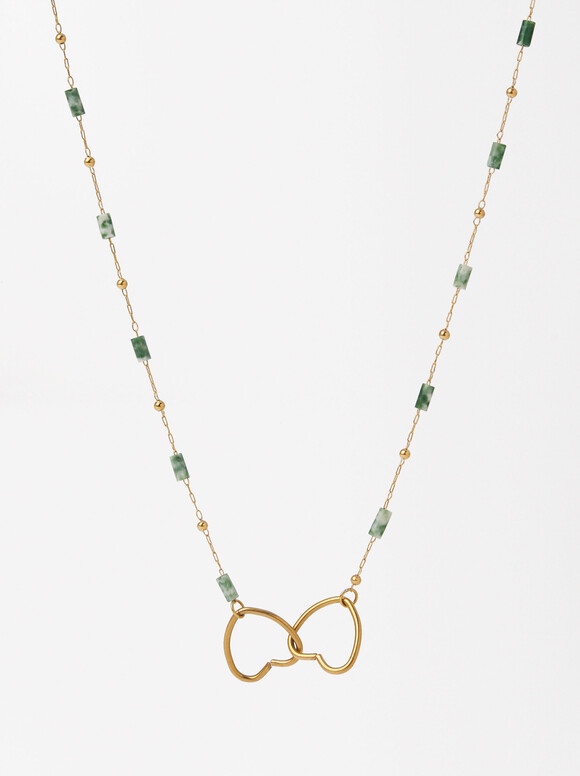 Thin Heart Necklace - Stainless Steel, Green, hi-res