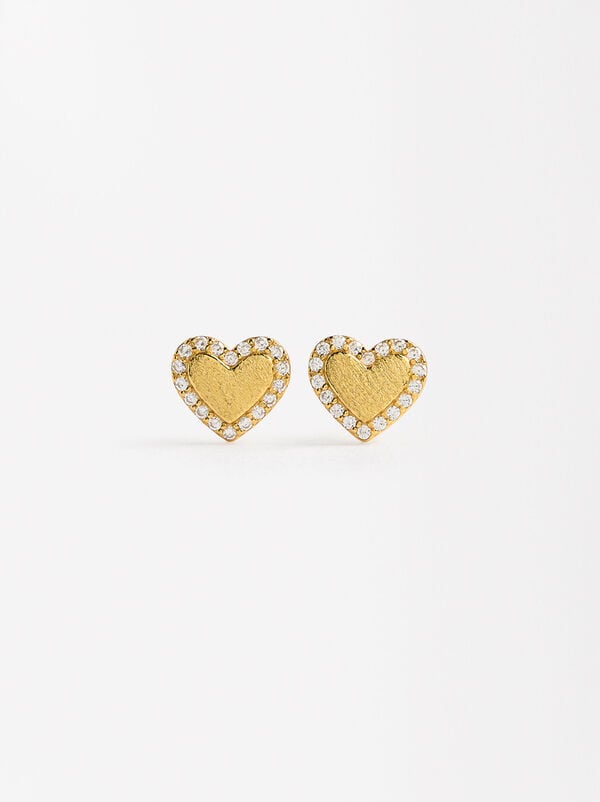 Heart earrings with zirconia - 925 sterling silver