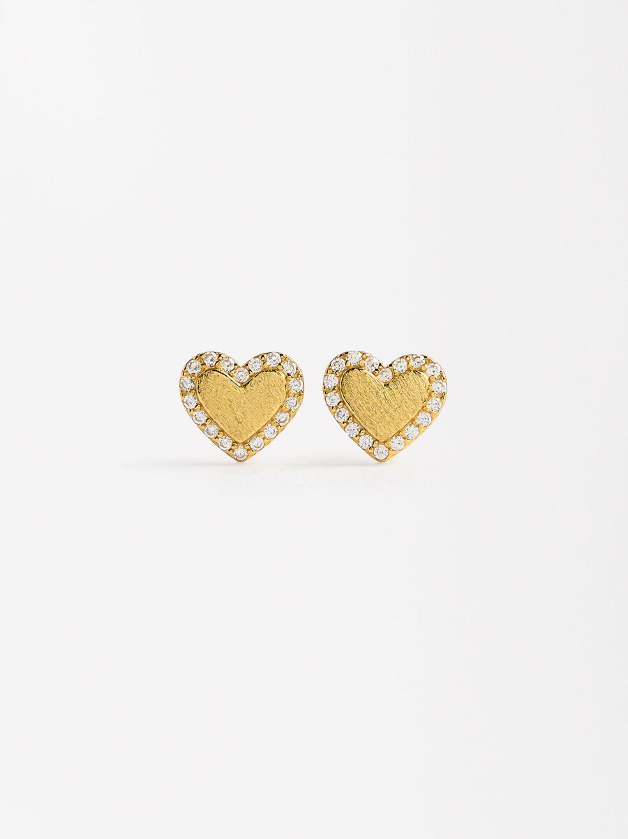 Heart earrings with zirconia - 925 sterling silver