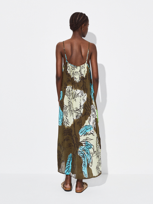 Printed Midi Dress, Multicolor, hi-res