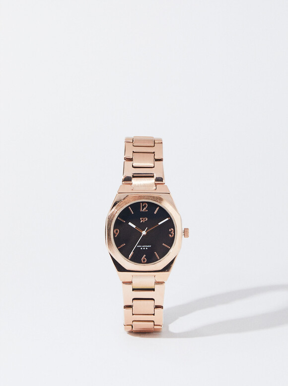 Watch With Two-Toned Steel Strap, Rose Gold, hi-res