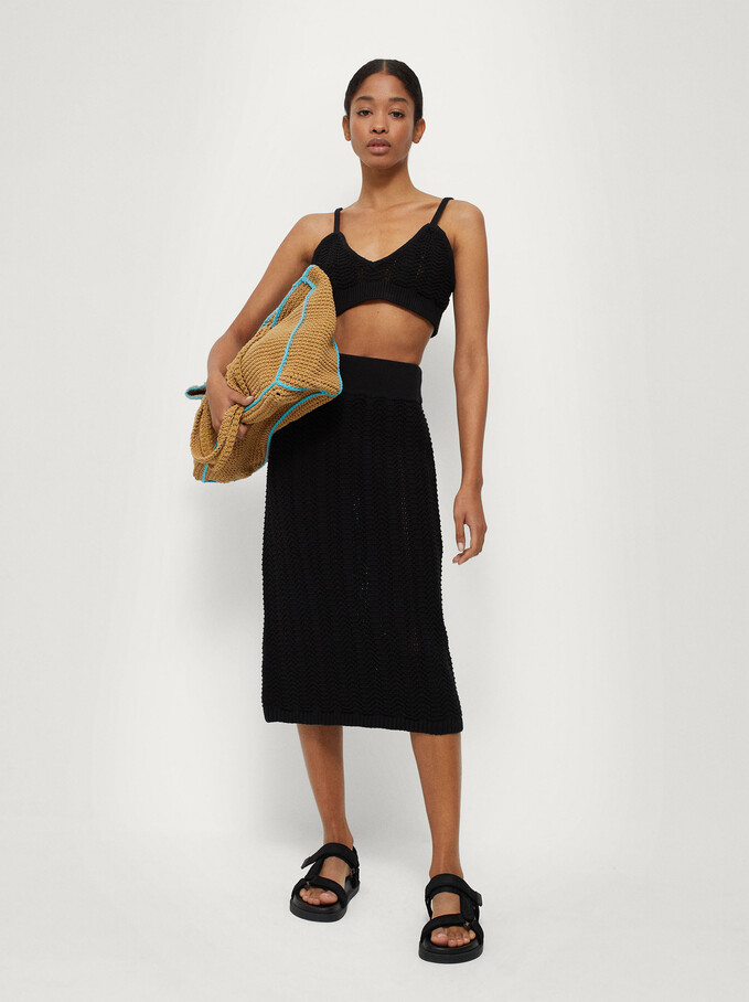 Knitted Midi Skirt, Black, hi-res