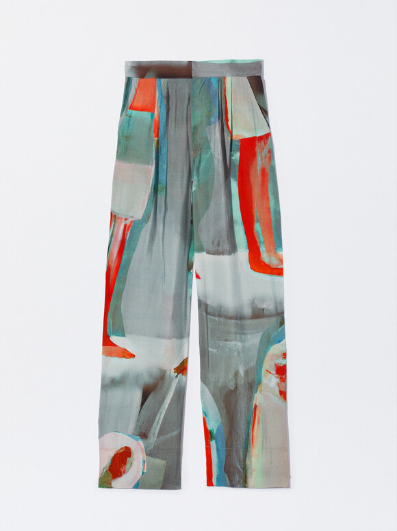 Loose-Fitting Trousers With Elastic Waistband, Multicolor, hi-res