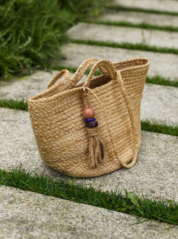 Textured Raffia Tote Bag Beige Woman Handbags Parfois Com