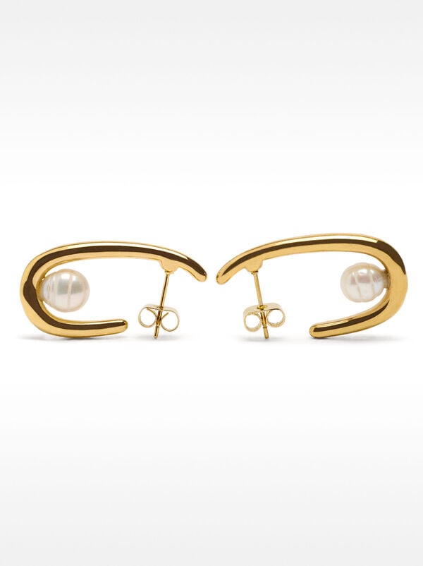 Long freshwater pearl hoop earrings - stainless steel