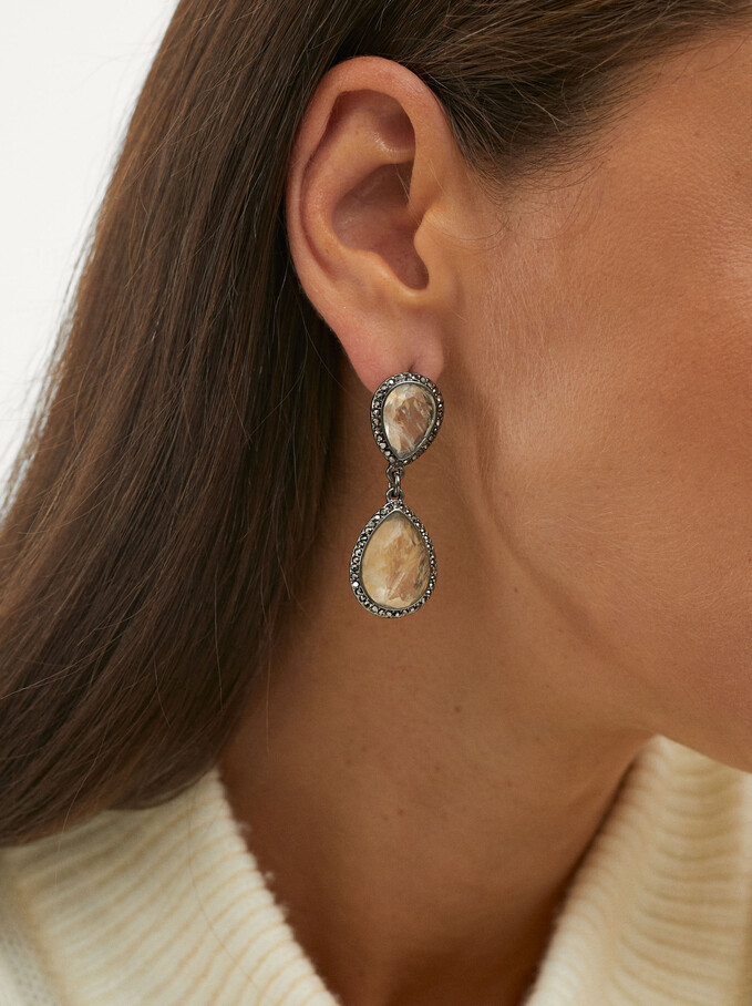 Earrings With  Stone, Pink, hi-res