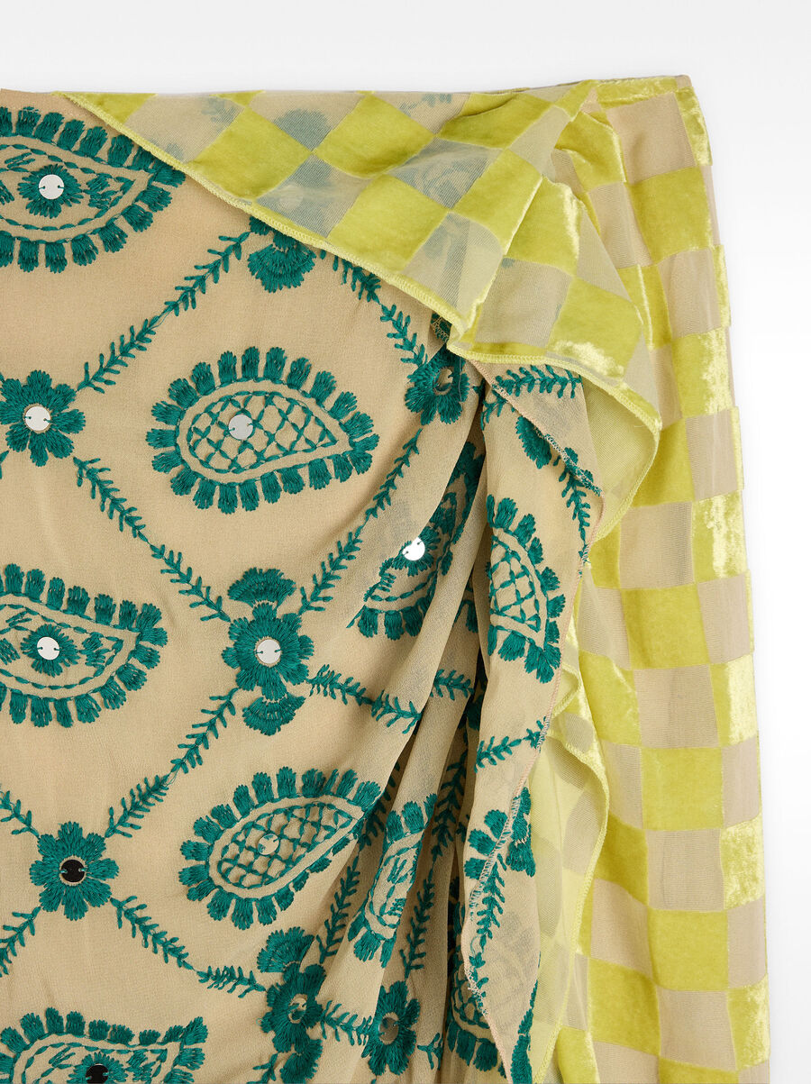 Draped midi skirt with embroidery