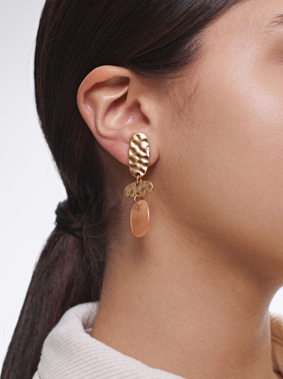Geometric Golden Earrings, Pink, hi-res