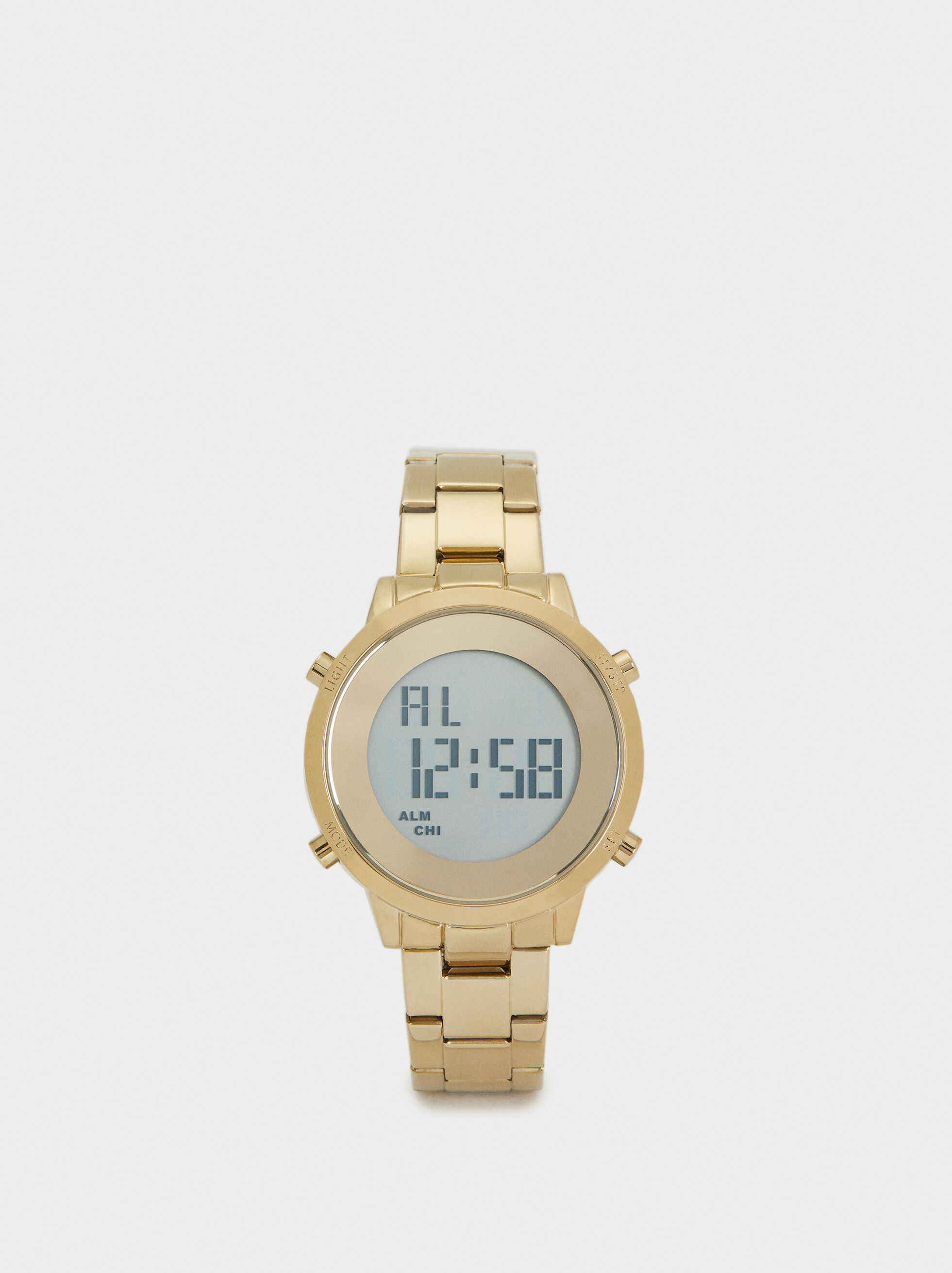 digital watch with metal strap