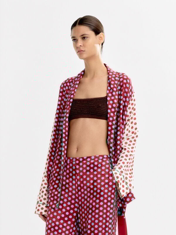 Printed contrast kimono