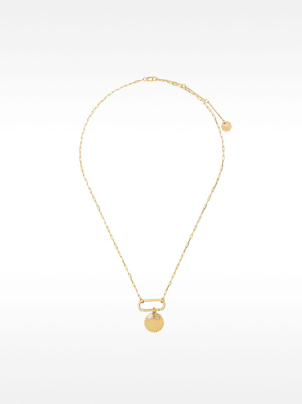 Link necklace with medal and freshwater pearl - 925 sterling silver