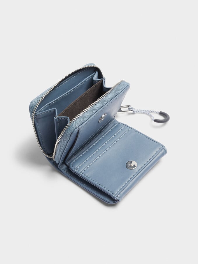 Combined Wallet With Top Stitching, Blue, hi-res
