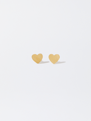 Stainless Steel Earrings With Heart, Golden, hi-res