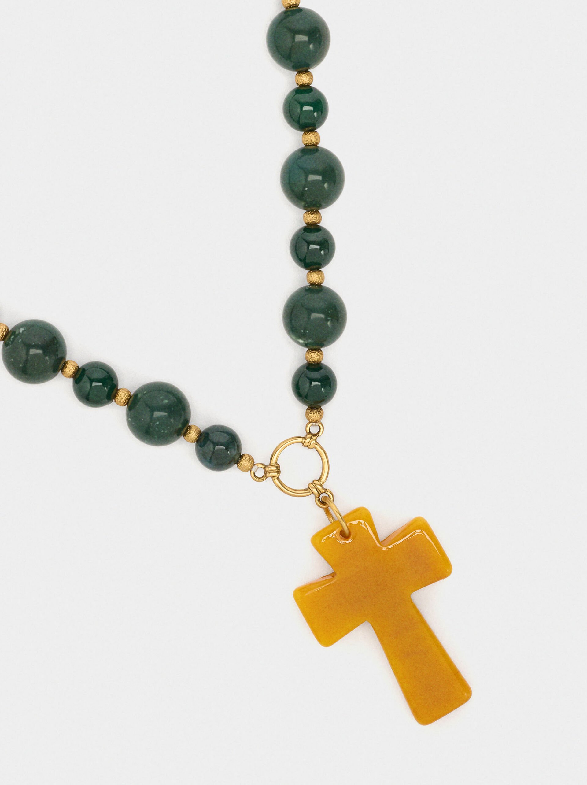 Short necklace of beads with cross pendant image number 2.0