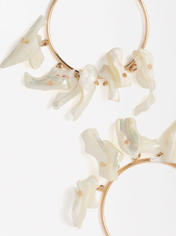 Golden Hoops With Shells, White, hi-res