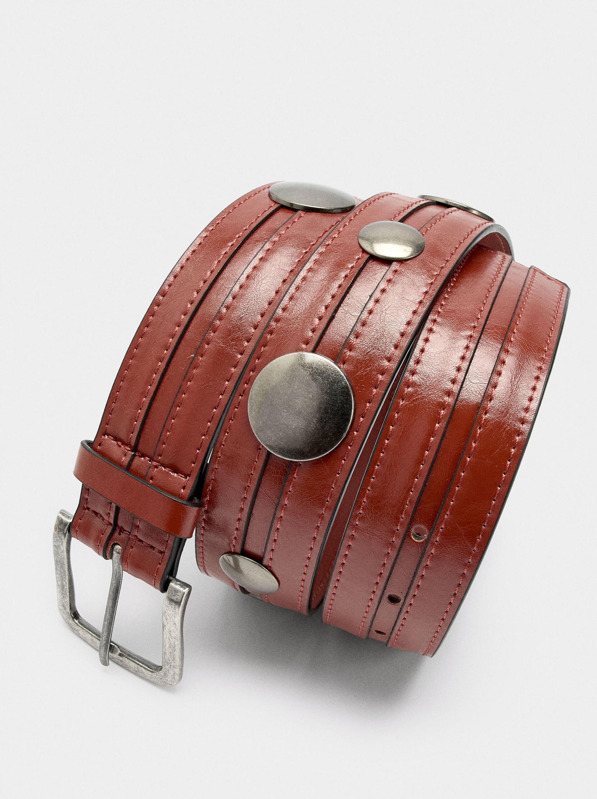 Belt with studs and topstitching image number 1.0