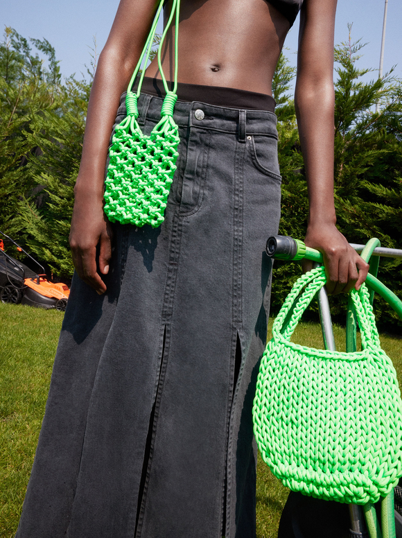 Crochet Handbag, Green, hi-res