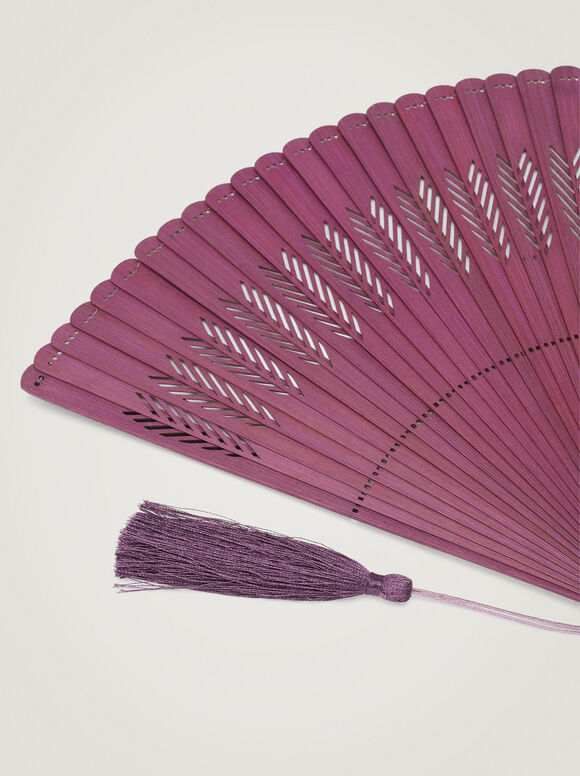Perforated Fan With Tassel, Purple, hi-res
