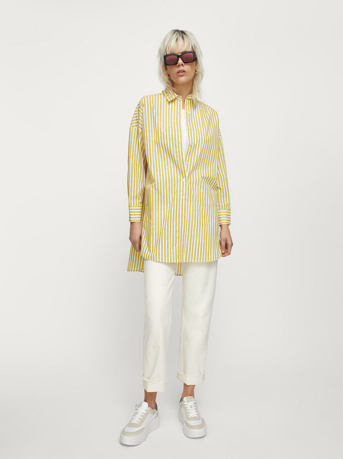 Striped Cotton Shirt, Yellow, hi-res