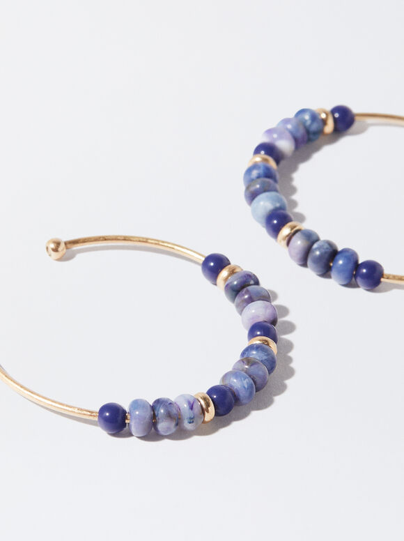Golden Hoops With Resin, Blue, hi-res