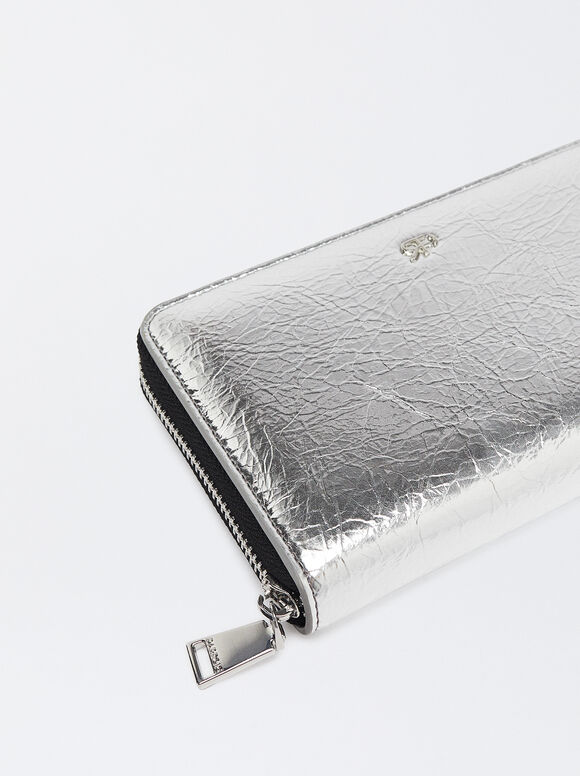 Metallic Wallet, Silver, hi-res