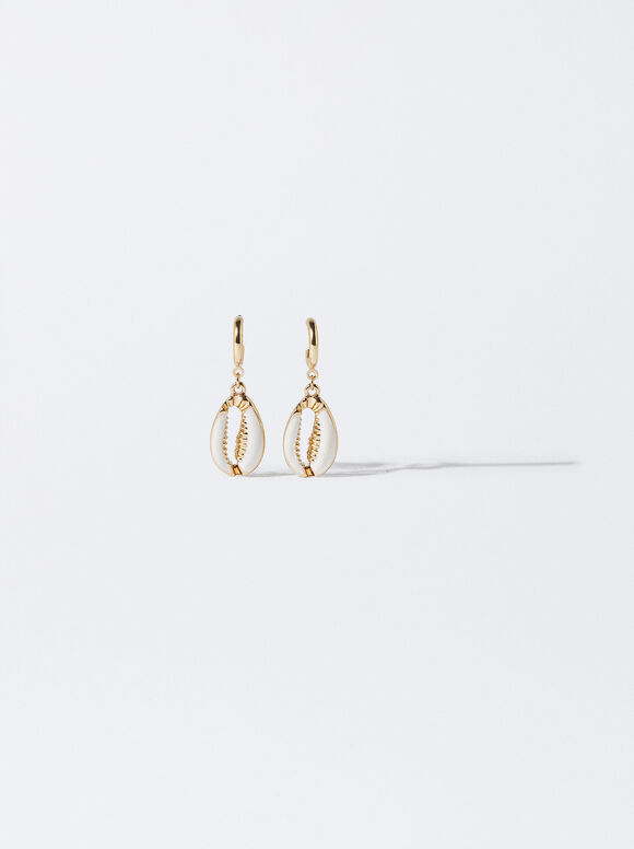 Shell Hoop Earrings, Golden, hi-res