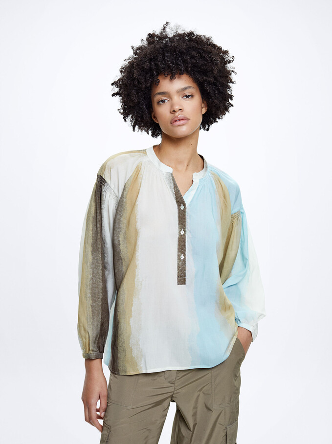Chemise En Lyocell À Imprimé, Bleu, hi-res