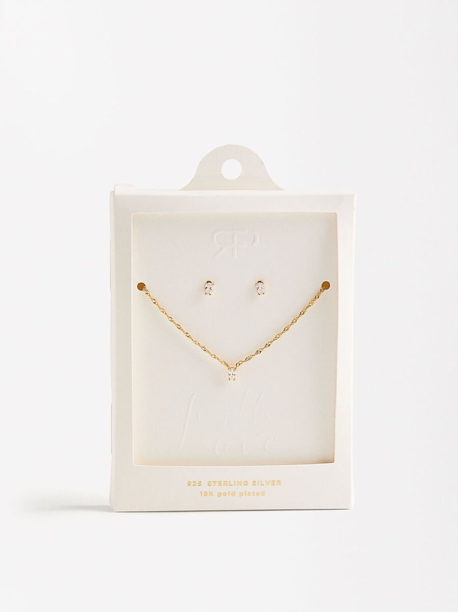 Necklace and earring set with zirconias - 925 sterling silver
