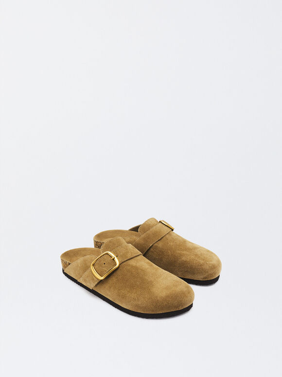 Leather Clogs With Buckles, Beige, hi-res