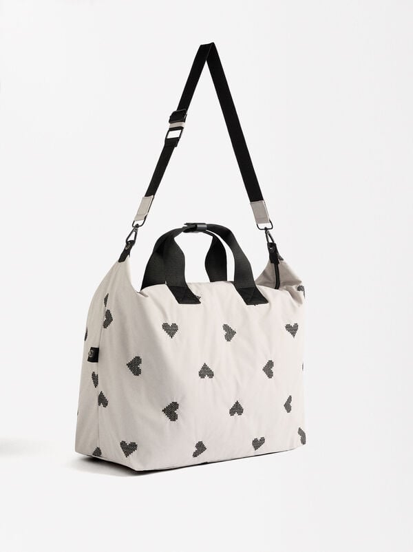 Sac week-end en nylon brodé de coeurs