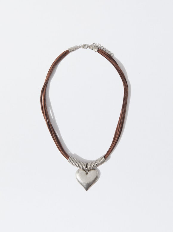 Necklace With Heart, Brown, hi-res