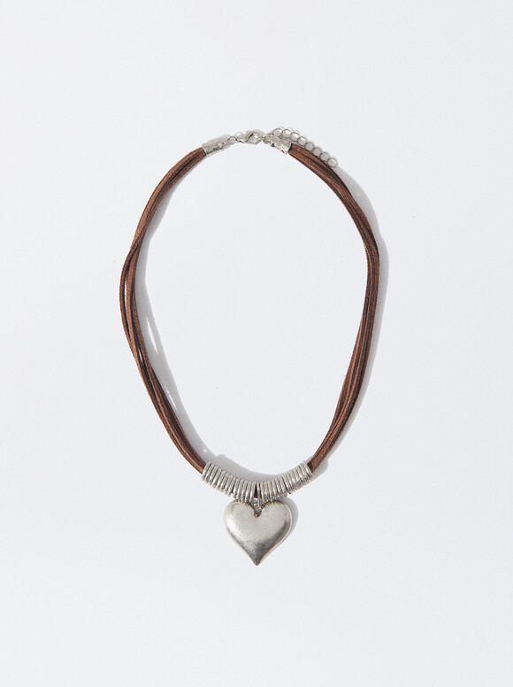 Necklace With Heart, Brown, hi-res