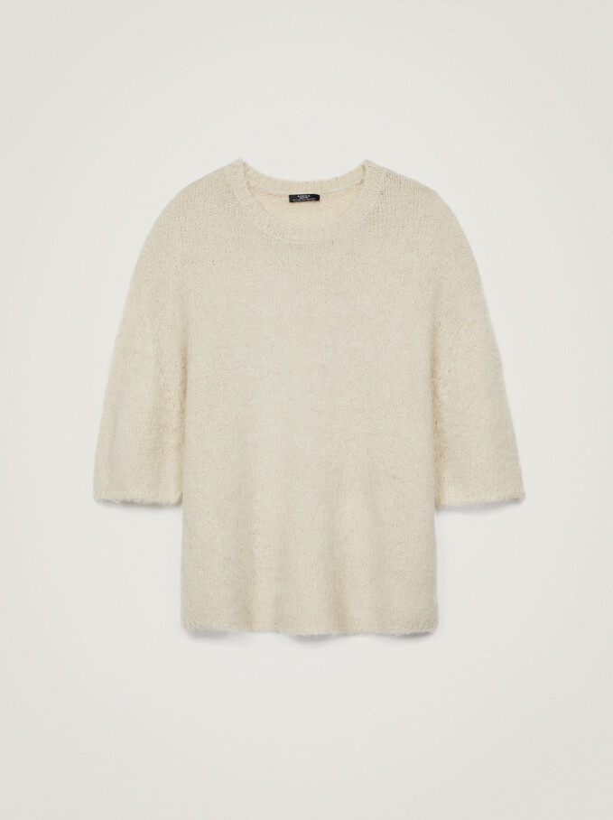 Short-Sleeved Knitted Sweater, Ecru, hi-res