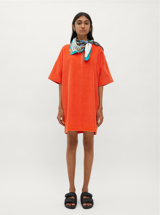 Short Corduroy Dress, Orange, hi-res