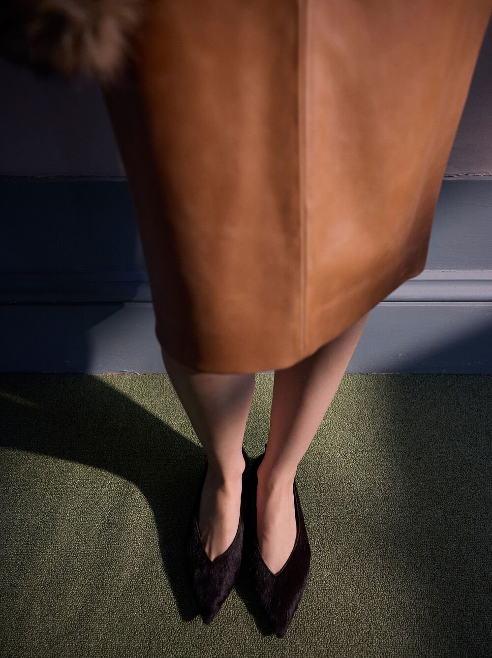 Leather ballet flats with fur