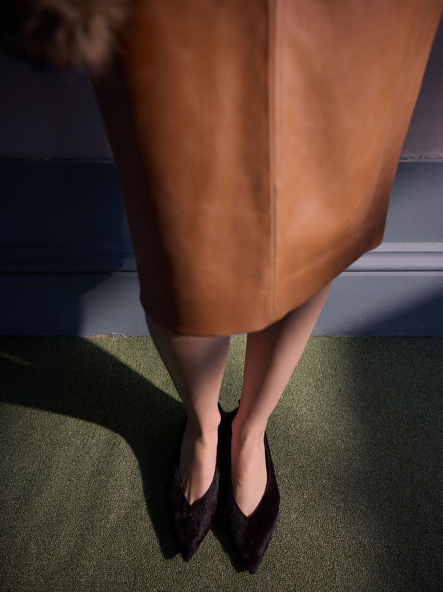 Leather ballet flats with fur
