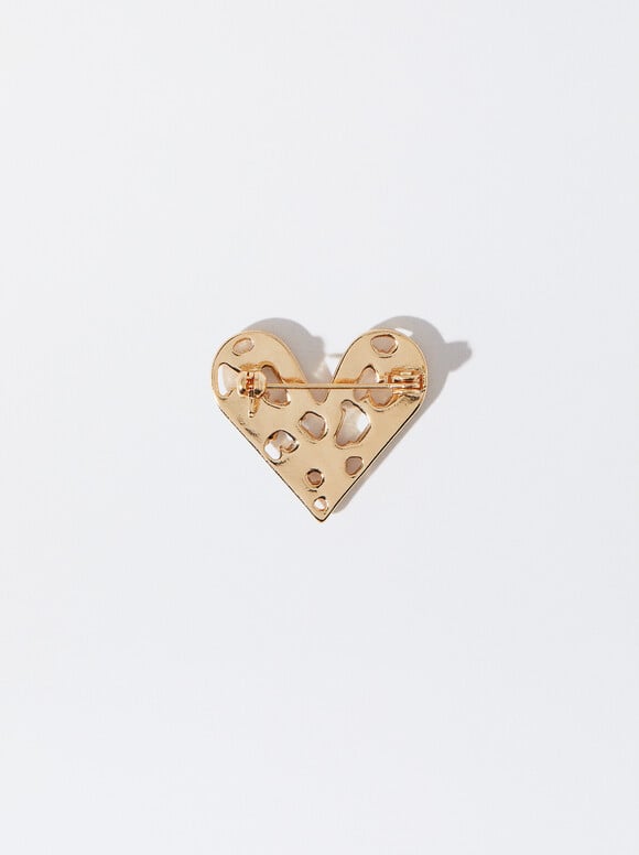 Brooch With Heart, Golden, hi-res