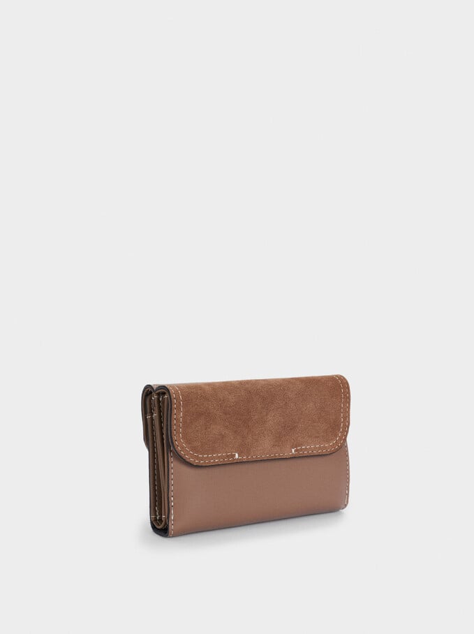Compact Suede Wallet, Camel, hi-res