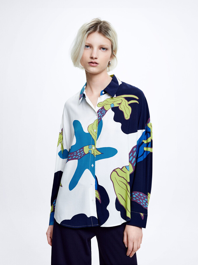 Printed Loose-Fitting Shirt, Multicolor, hi-res