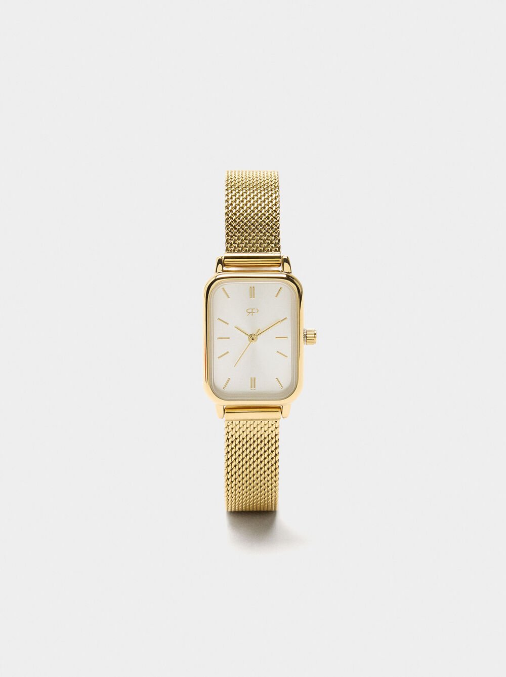 Rectangular watch with stainless steel mesh bracelet